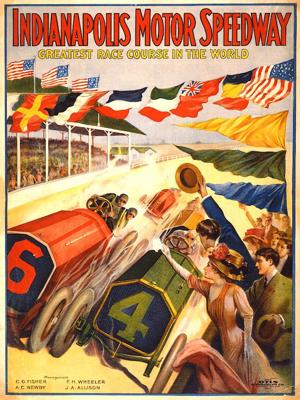 Poster - Indianapolis Motorspeedway, 1909. 50x75cm,Premium Print, verpakt in stevige kartonnen rolkoker