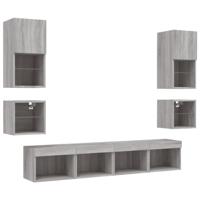 8-delige Tv-wandmeubelset met LED bewerkt hout grijs sonoma - thumbnail