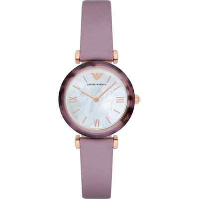 Emporio Armani Gianni T-Bar dameshorloge AR11003|MOP wijzerplaat|paarse leren band