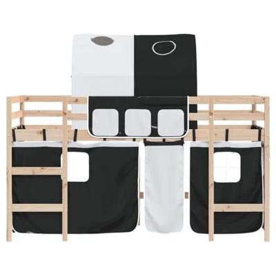 Kinderhoogslaper met tunnel 90x190 cm grenenhout wit en zwart