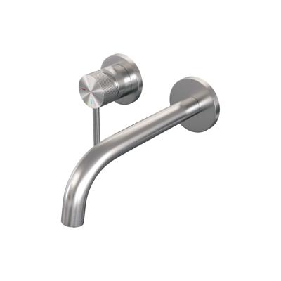 Brauer Brushed Carving Wastafelmengkraan inbouw - gebogen uitloop rechts - hendel lang smal carving- model A2 PVD - geborsteld RVS 5-NG-083-B6-65