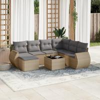8-delige Loungeset met kussens poly rattan beige - thumbnail