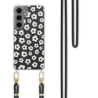 Samsung Galaxy S24 Plus hoesje met zwart koord - Retro bloempjes - thumbnail