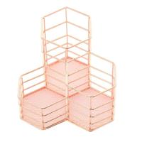 2 PC'S pen Cup houder Desk zeshoek ijzeren holle make-up borstel organisator briefpapier opslag container zeshoekige penhouder (Rose goud) - thumbnail