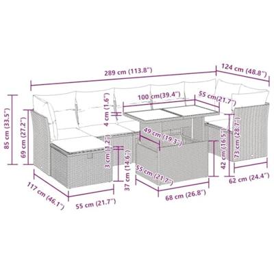 8-delige Loungeset met kussens poly rattan lichtgrijs