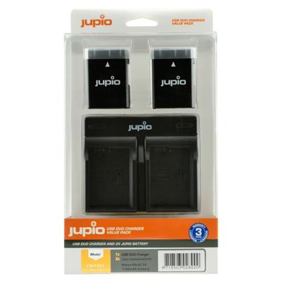 Jupio Value Pack: 2x Battery EN-EL14(A) 1100mAh + USB Dual Charger Jupio Value Pack: 2x Battery EN-EL14(A) 1100mAh + USB Dual Charger
