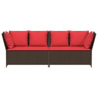 Tuinbank met kussens poly rattan bruin - thumbnail