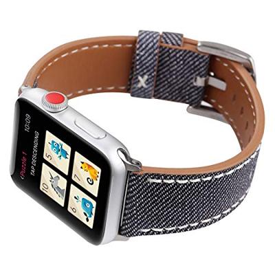 Denim Pattern Echt Leren bandje - Grijs - Geschikt voor Apple Watch 44mm / 45mm / 46mm / 49mm
