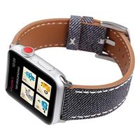 Denim Pattern Echt Leren bandje - Grijs - Geschikt voor Apple Watch 44mm / 45mm / 46mm / 49mm - thumbnail