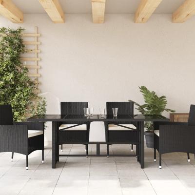 Tuintafel met glazen blad 190x80x74 cm poly rattan zwart - thumbnail