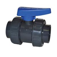 Effast Kogelkraan PVC 40mm Dubbele Wartel - 16 Bar, Chemisch Resistent, Blauwe Hendel - thumbnail