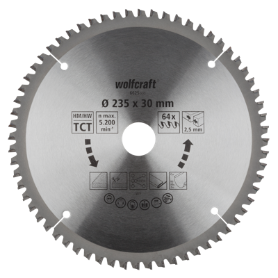 Wolfcraft Handcirkelzaagblad | HM | 64 Zähne | Ø235 x 30mm | 1 stuk - 6625000