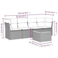 5-delige Loungeset met kussens poly rattan beige - thumbnail