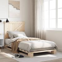 Bedframe met hoofdbord massief grenenhout wit 140x200 cm - thumbnail