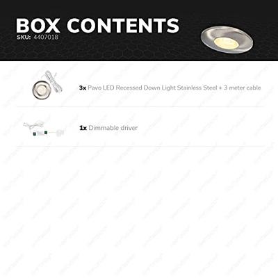 Set van 3 Pavo - Platte LED ipbouwspots met lage inbouwdiepte 12mm - 3 Watt 300 Lumen - 2700K Warm wit - Dimbaar - Rond - Meubelspot - IP44 waterdicht - RVS
