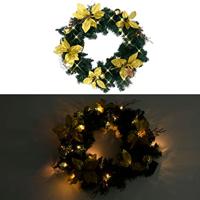 Kerstkrans met LED lampjes 60 cm PVC groen - thumbnail