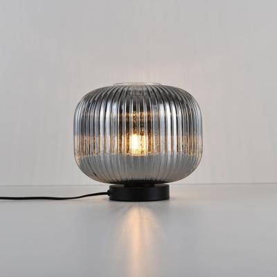 Tafellamp Virello vetro fumé s - E27-fitting - Bol van rookglas - Zwarte ronde voet - Metalen frame - IP20 voor binnen