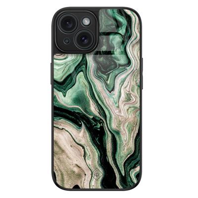 iPhone 15 glazen hardcase - Green waves