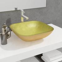 VidaXL Wasbak 42x42x14 cm glas goudkleurig - thumbnail