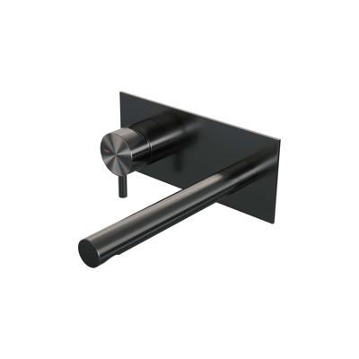 Inbouw wastafelmengkraan met rechte uitloop en afdekplaat, model B2 gunmetal geborsteld