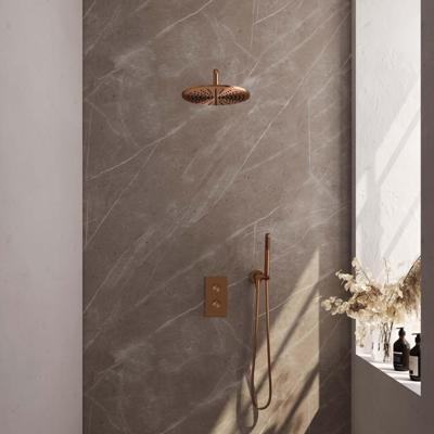 Copper Edition thermostatische inbouw regendouche set met 3-weg omstelling en koper geborsteld PVD afwerking