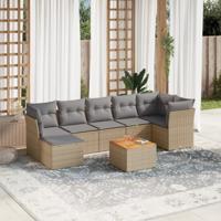 8-delige Loungeset met kussens poly rattan gemengd beige - thumbnail