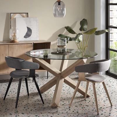 Kave Home Kave Home Eettafel Lotus, Lotus ronde glazen tafel met massief eiken poten Ø 120 cm (mtk0123)