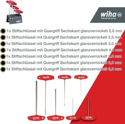 Wiha Stiftsleutelset met dwarsgreep | Zeskant | 8-delig hoogglans vernikkeld | incl. werkbankhouder - 953 - 00953 - thumbnail