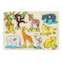 Goki houten noppenpuzzel wilde dieren, 9dlg. - thumbnail
