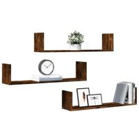 Wandschappen 3 st 80x18x18 cm bewerkt hout gerookt eikenkleurig - thumbnail