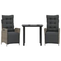 3-delige Tuinset met kussens poly rattan grijs - thumbnail