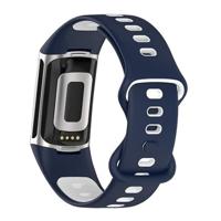 FitBit Charge 5 & 6 Sportbandje met dubbele lus - Donkerblauw / wit - Tweekleurig - Maat: L - thumbnail
