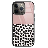 iPhone 13 Pro glazen hardcase - Pink dots - thumbnail