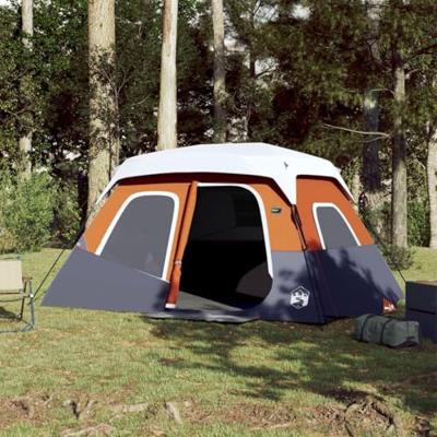 VidaXL Tent met led 6-persoons snelontgrendeling lichtgrijs en oranje