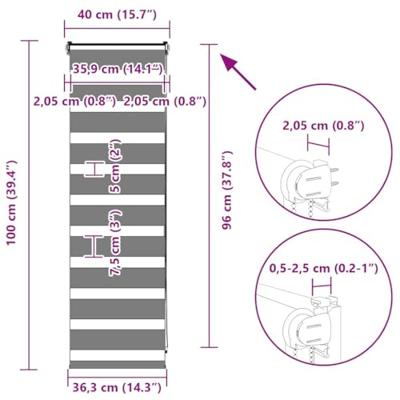 VidaXL Zebra rolgordijn 40x100 cm stofbreedte 35,9 cm donkergrijs VidaXL Zebra rolgordijn 40x100 cm stofbreedte 35,9 cm donkergrijs
