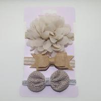 3 in 1Children Bow bloem hoofdband haar band haar ring Lees Tiara (kaki) - thumbnail