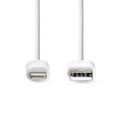 NEDIS USB-kabel | USB 2.0 | Apple Lightning 8-Pin | USB-A stekker | 480 Mbps | 12 W | vernikkeld | rond | PVC | doos 1,00 m wit