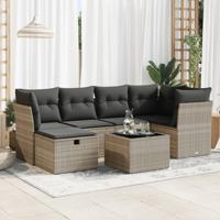 6-delige Loungeset met kussens poly rattan lichtgrijs - thumbnail
