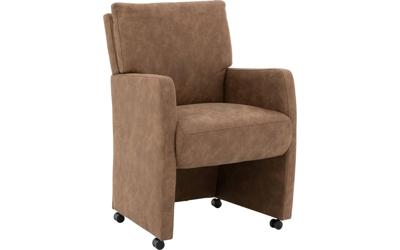 Goossens Eetkamerstoel Leen bruin microvezel met armleuning en met wielen, stijlvol landelijk