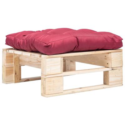 Tuinpoef met rood kussen pallet hout naturel
