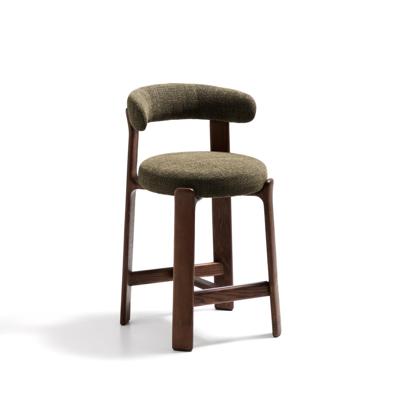 Kave Home Granite barkruk H65 chenille Groen/walnoot