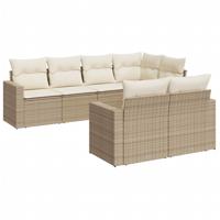 7-delige Loungeset met kussens poly rattan beige - thumbnail