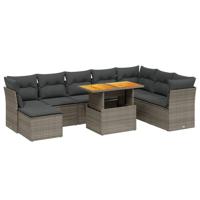 9-delige Loungeset met kussens poly rattan grijs - thumbnail