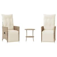 3-delige Bistroset met kussens poly rattan beige - thumbnail