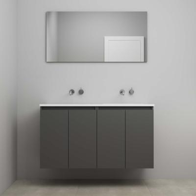 On-Line Badkamermeubelset - 120 cm - Voorgemonteerd - Greeploos 4 Deuren - Acryl Wastafel - Kraangat naar Keuze - Spiegel - Mat Antraciet