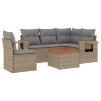 6-delige Loungeset met kussens poly rattan gemengd beige - thumbnail