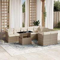 10-delige Loungeset met kussens poly rattan beige - thumbnail
