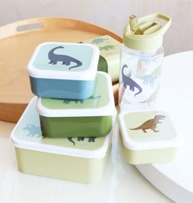 Set van 4 lunchboxen voor jongens DINOS A Little Lovely Company kaki