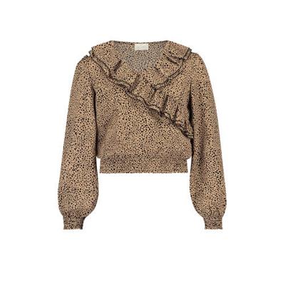 AI&KO top Ally met dierenprint en ruches bruin/zwart