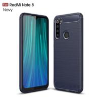 Voor Xiaomi Redmi Note 8 geborsteld textuur koolstofvezel TPU case (marineblauw) - thumbnail